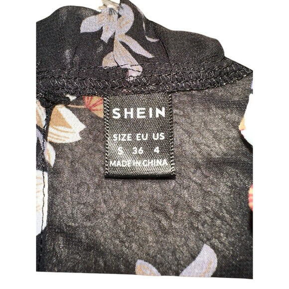 Womens Floral Sheer Blouse Black Long Sleeve Ruffle Neck Romantic Top Small - Picture 15 of 16